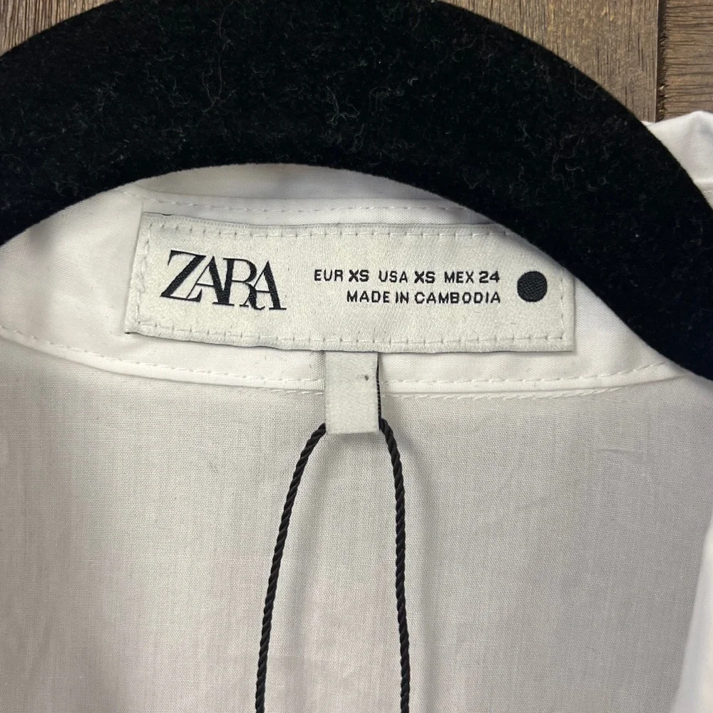 Zara Cotton Button Up Wide Short Sleeve Blouse Work Shirt Size XS - Picture 4 of 5